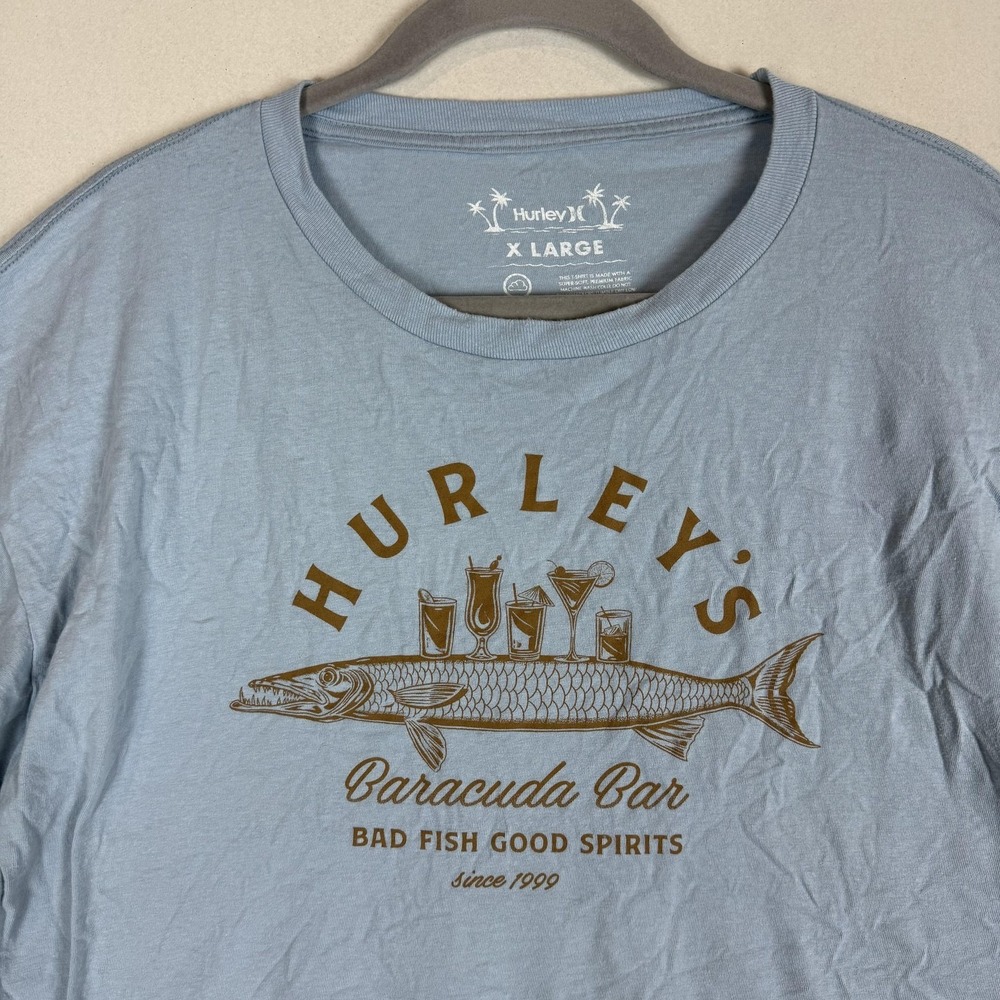 Hurley Shirt Mens XL Blue Baracuda Bar Fish Graphic Tee Tagless Cotton Beach - Picture 3 of 10